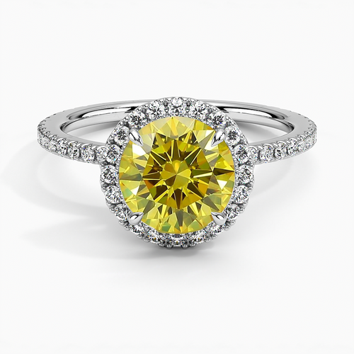 Fancy Intense Yellow 1.5Ct Diamond Round Cut Engagement Ring with Halo Diamond