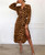 Women's new leopard print V-neck split long-sleeved high waist lace dress