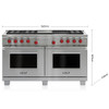 ICBDF606CGLP - 150cm Freestanding Cooker with Double Pyrolytic Oven, 6 LPG Burners, Infrared Chargrill and Teppanyaki Plate - Stainless Steel (Avail with Diff Colour Knobs)