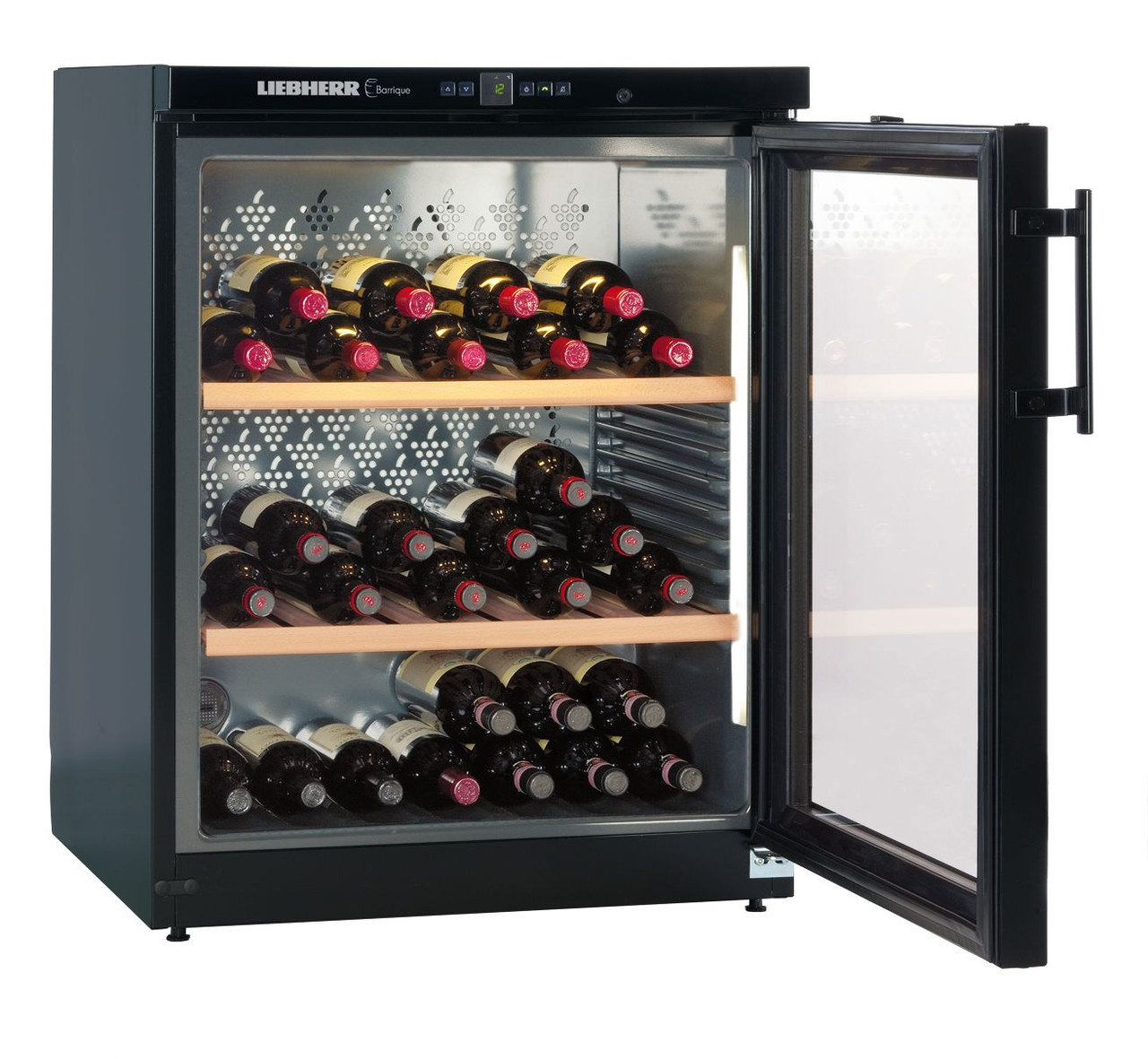 WKb 1712 - Barrique  Wine Cellar, 160 Bottle, Single Zone, Glass Door - Black