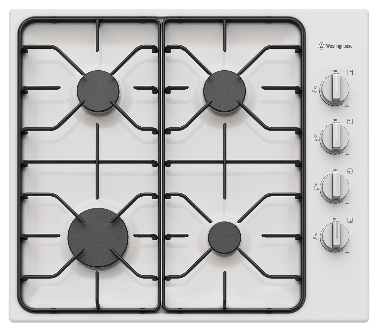 WHG640WC - 60cm 4 Burner White Enamel Gas Cooktop