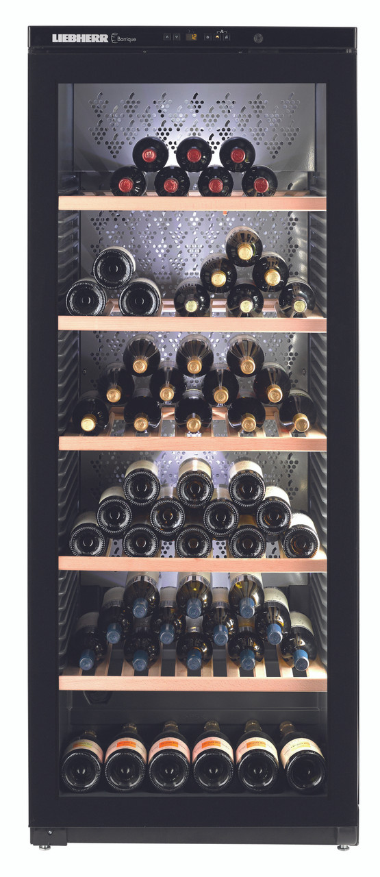 WKgb 4113 - Barrique Wine chiller, 195 Bottle, Single Zone, Full Glass Door with Integrated Handle, Black
