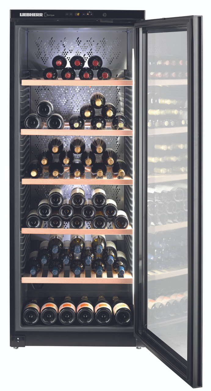 WKgb 4113 - Barrique Wine chiller, 195 Bottle, Single Zone, Full Glass Door with Integrated Handle, Black