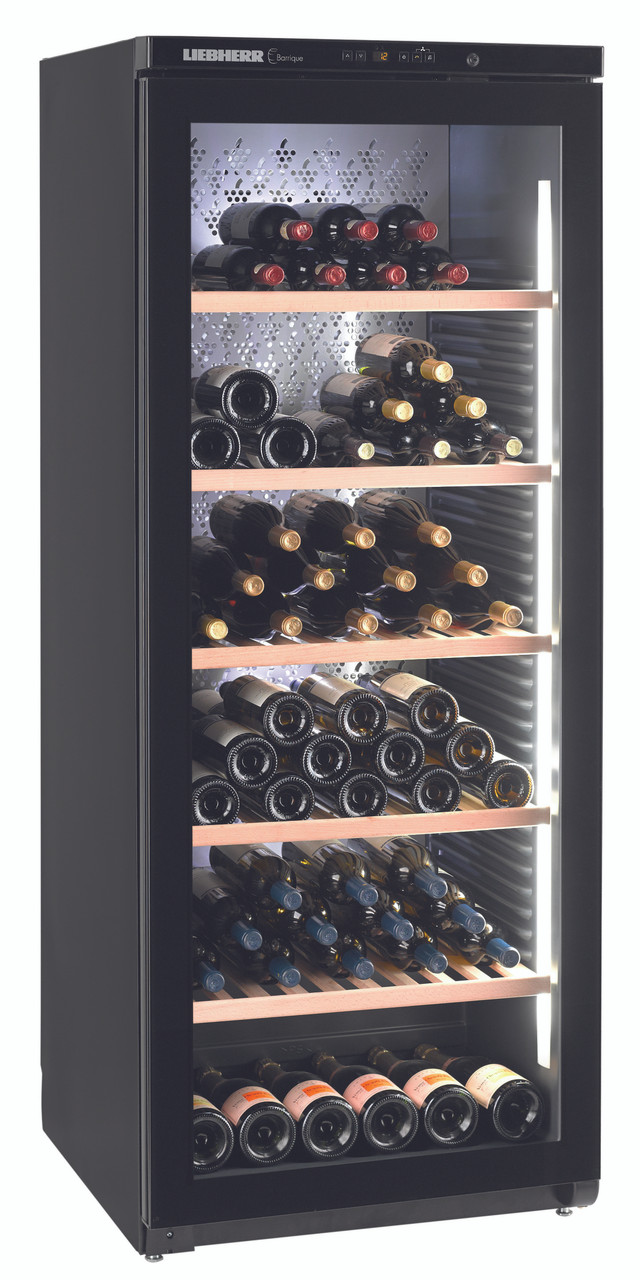 WKgb 4113 - Barrique Wine chiller, 195 Bottle, Single Zone, Full Glass Door with Integrated Handle, Black