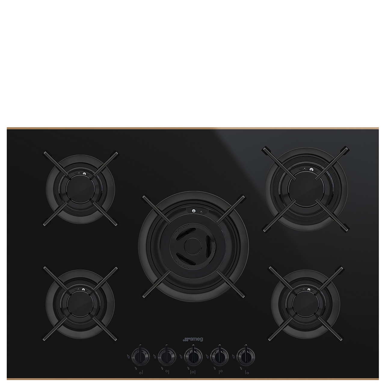 PV675CNRAU - 75cm Dolce Stil Novo 5 Burner Gas Cooktop - Black Ceramic Glass, Copper Trim