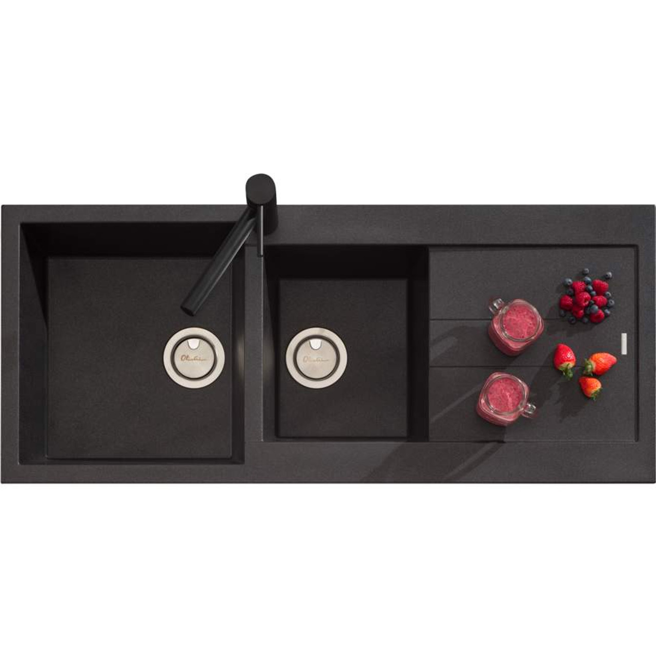 ST-BL1510 - Santorini Black 1 & 3/4 Bowl Topmount Sink With Drainer