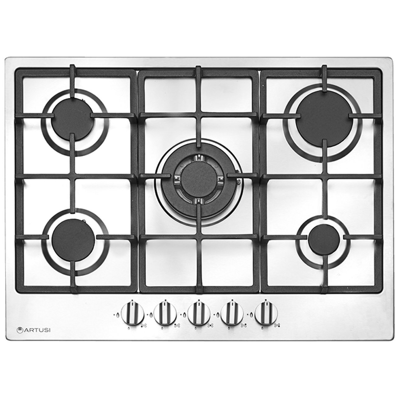 CAGH75X - 70cm 5 Burner Gas Cooktop With Wok Burner - Stainless Steel