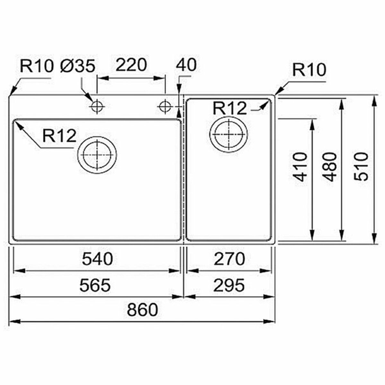 BWX2205427SBR - Box Centre Double Bowl Sink