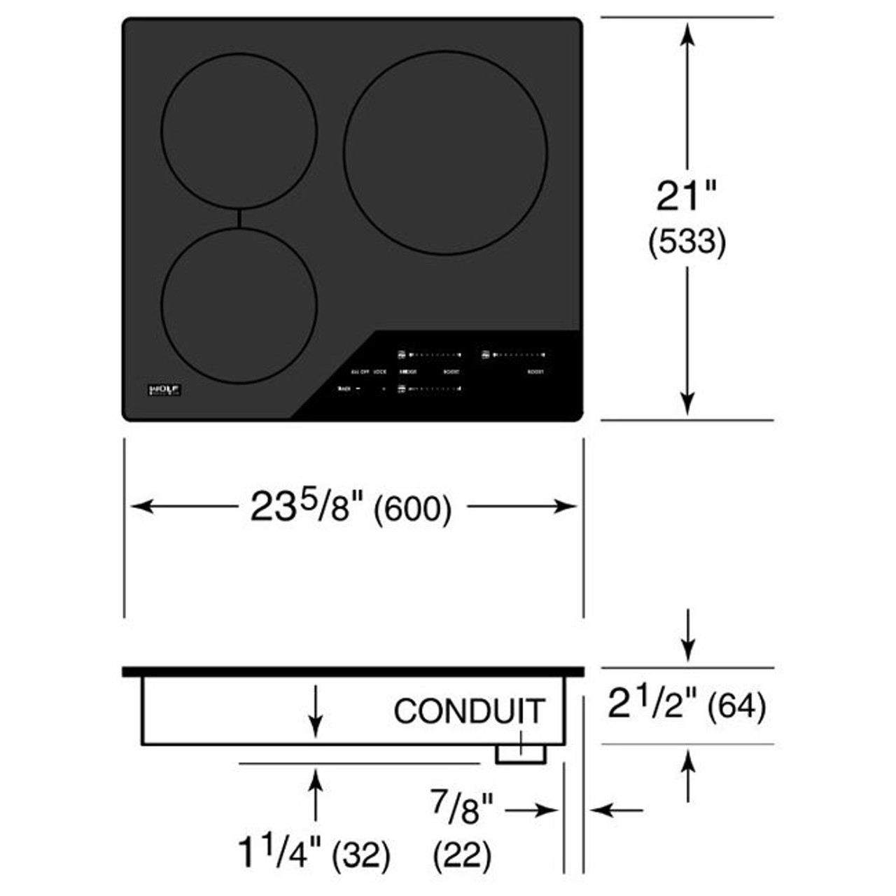 ICBCI243CB - 60cm Contemporary Frameless Induction 3 Zone Cooktop