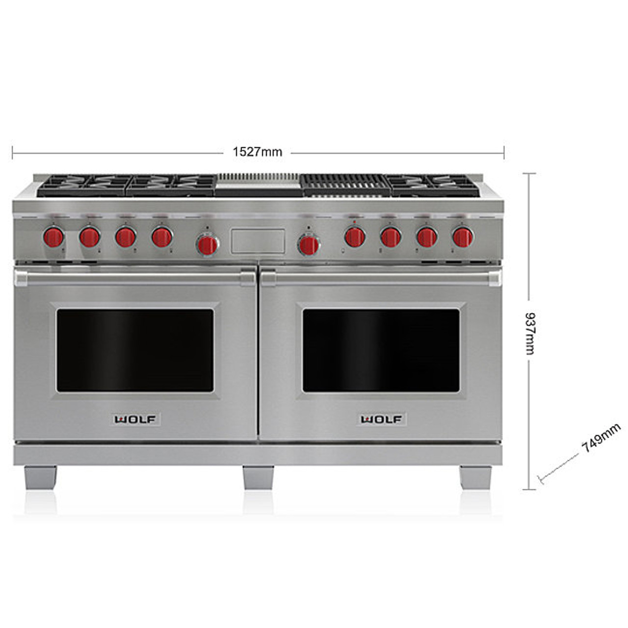 ICBDF606CG - 150cm Freestanding Cooker with Double Pyrolytic Oven, 6 NatGas Burners, Infrared Chargrill and Teppanyaki Plate - Stainless Steel (Avail with Diff Colour Knobs)