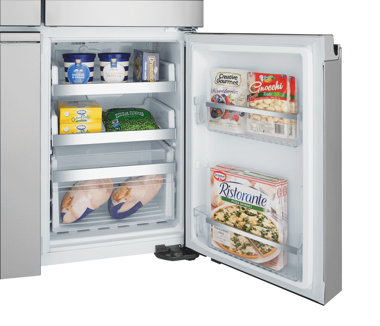 WQE6870SA - 680L 4 Door French Door Fridge, Ice & Water - Stainless Steel