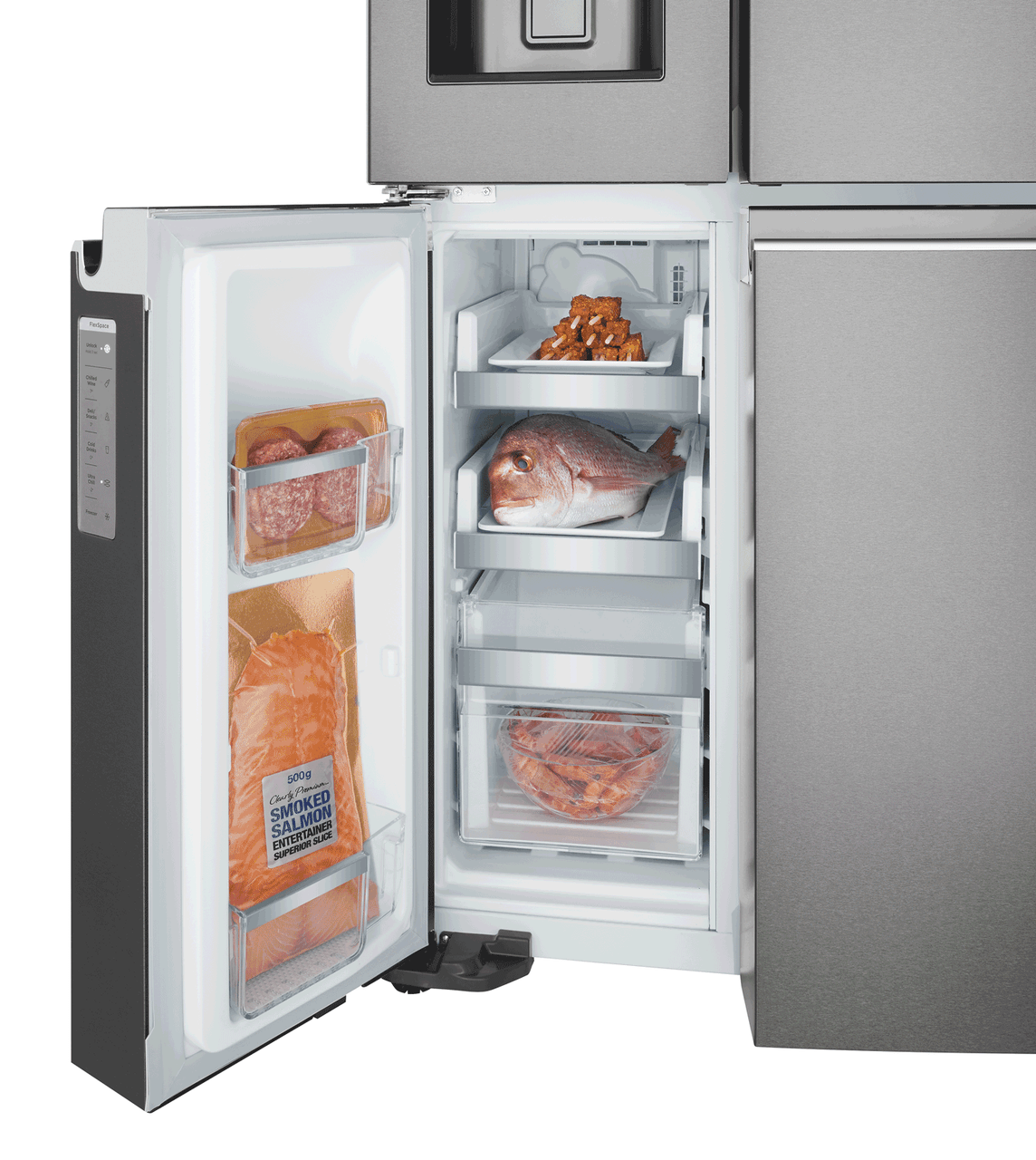 WQE6870BA - 680L 4 Door French Door Fridge, Ice & Water - Dark Stainless Steel (Ex Display Only)