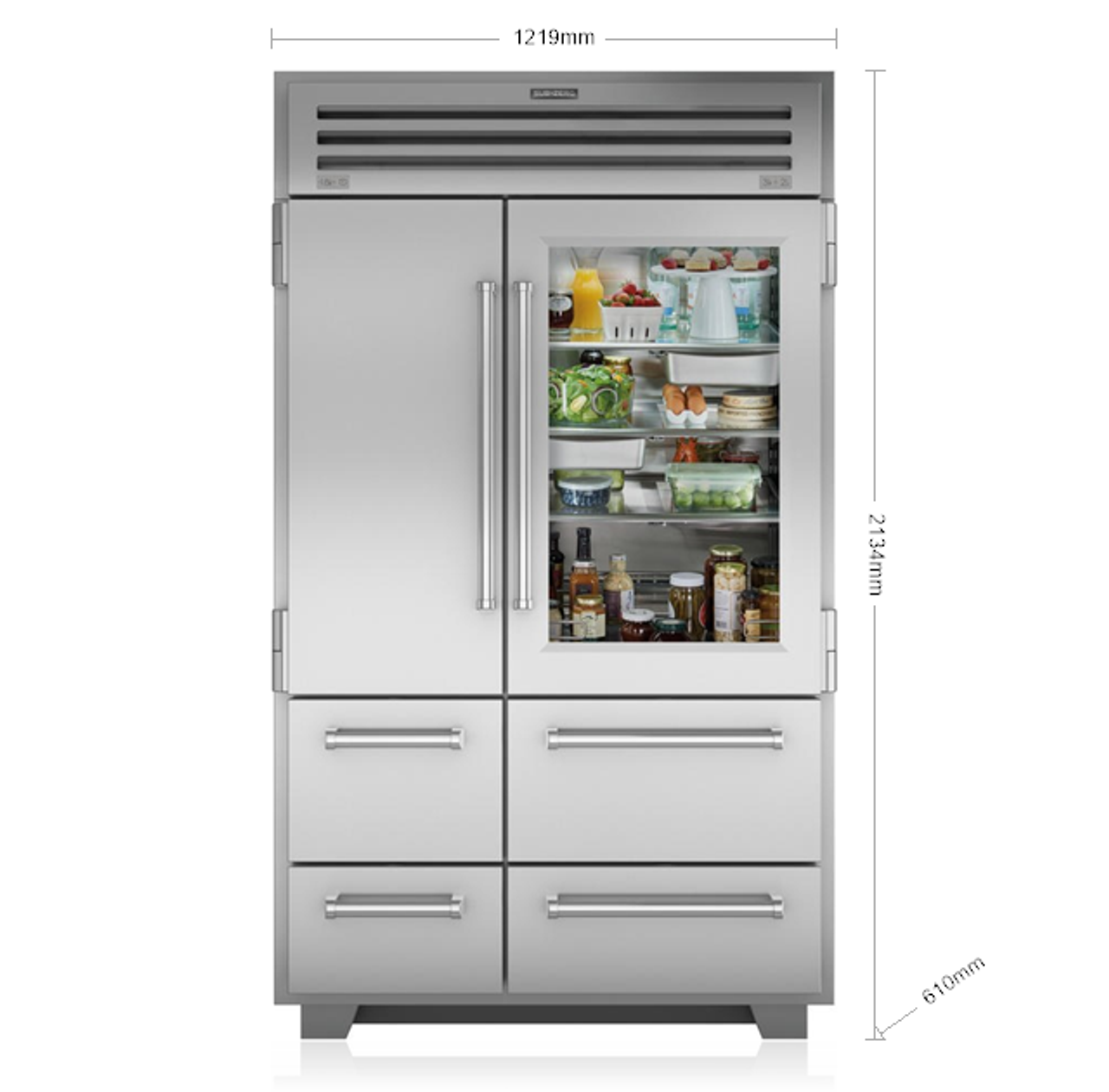 ICBPRO4850G - 937L Built-In PRO Side By Side 6 Door Multi Drawer Glass Door Refrigerator with Internal Ice-Maker - Stainless Steel
