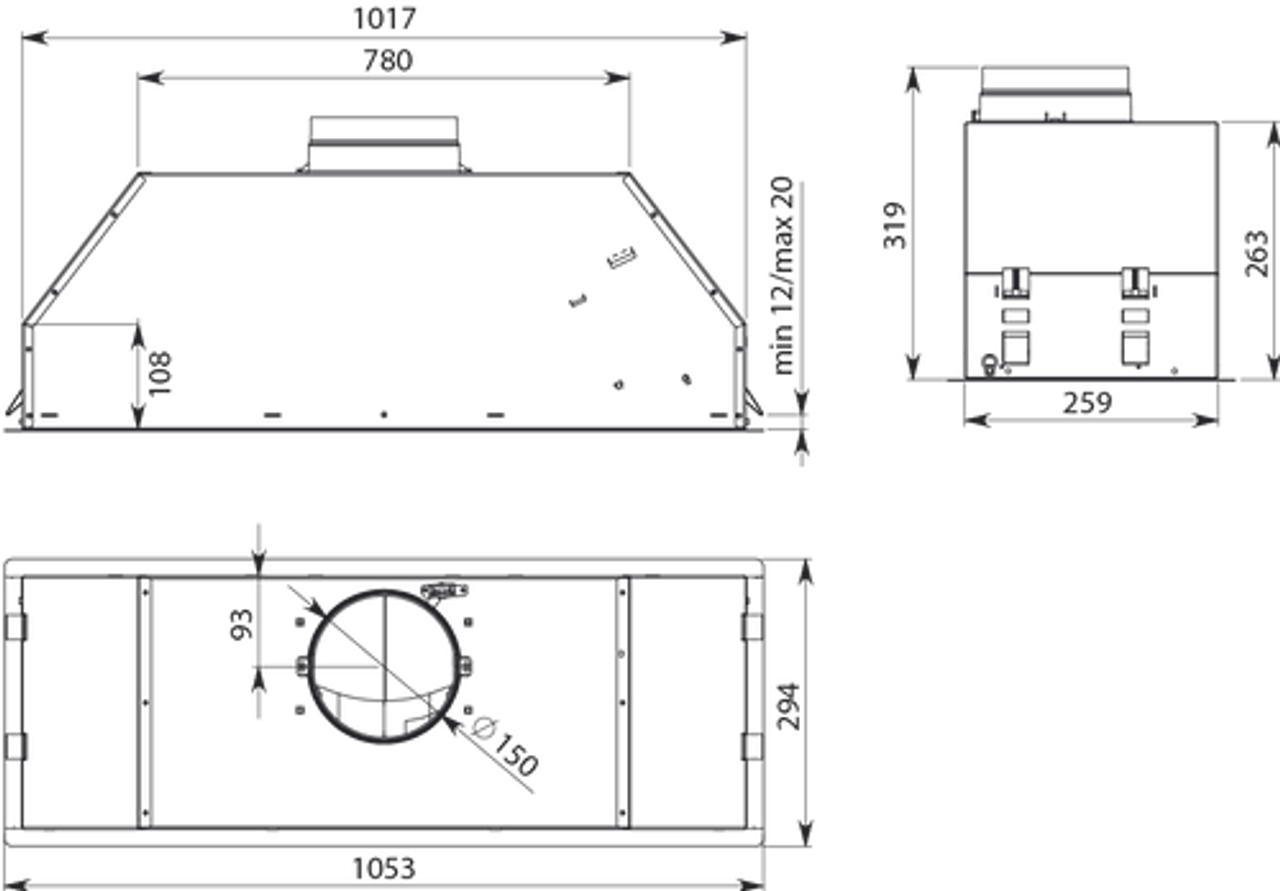 F3GI10S1 - 105cm Gruppo Incasso Undermount Rangehood - Stainless Steel