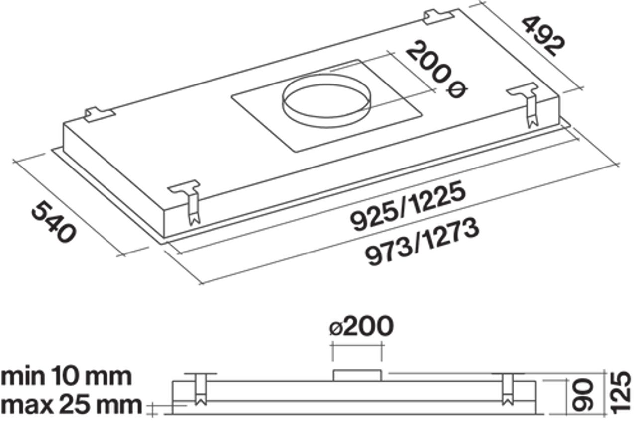 F9ST12S1-IN1300 - 120cm Stella Ceiling Cassette Rangehood with In-line Motor - Stainless Steel