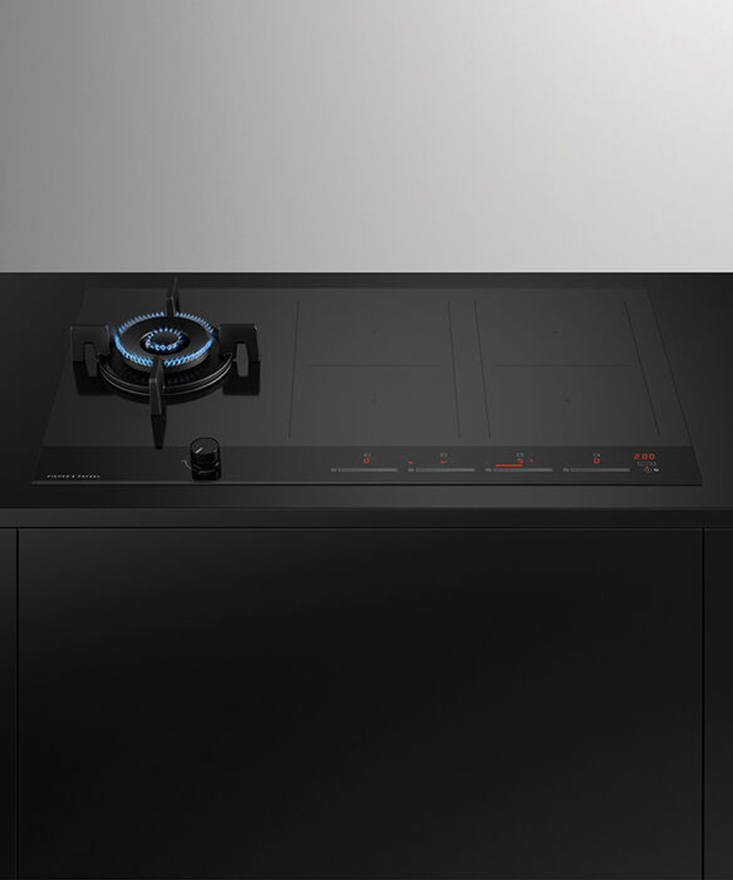 CGI905DNGTB4 - 90cm Gas and Induction Cooktop, 90cm, 1 Burner, 4 Zones with SmartZone - Black Glass