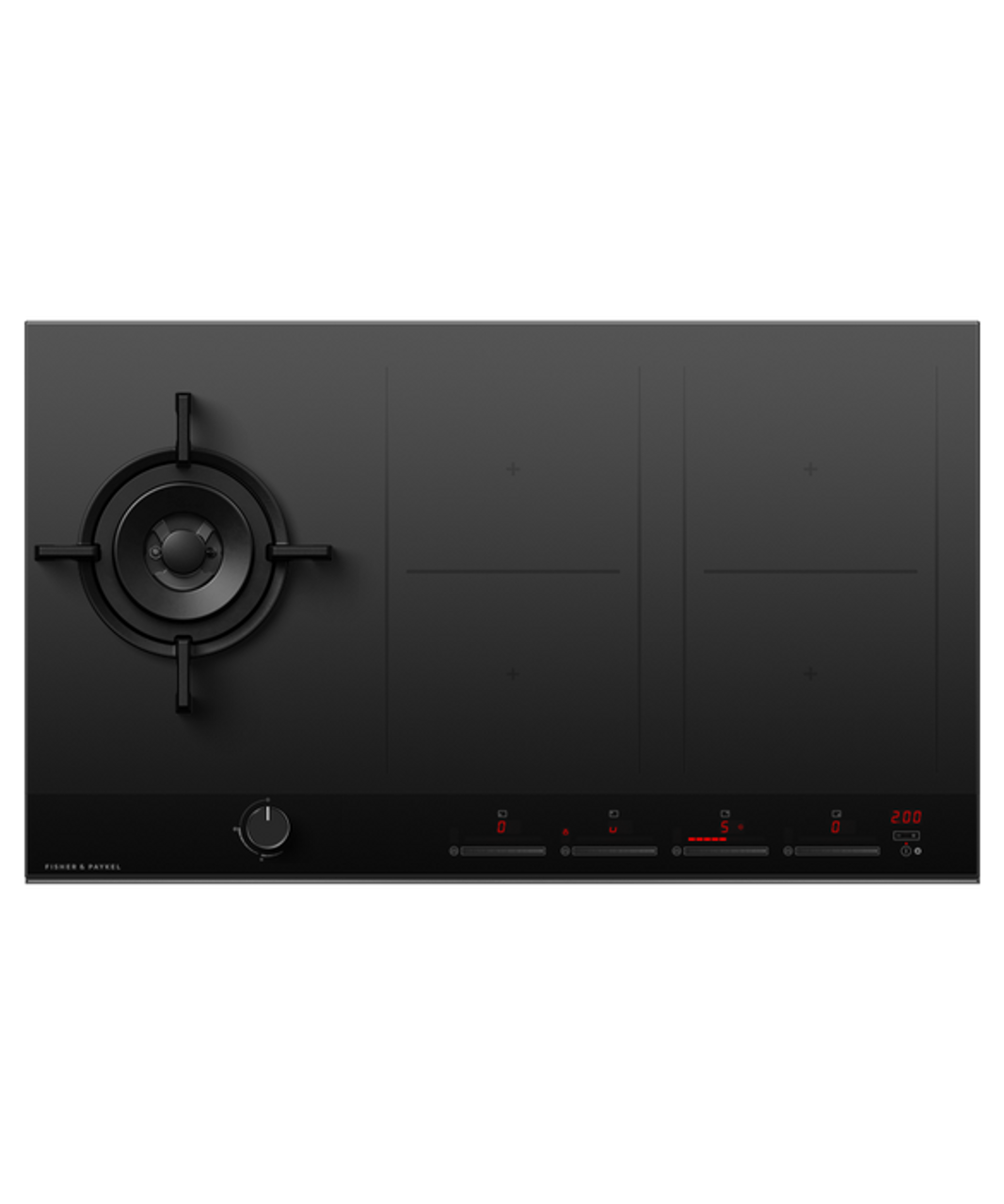 CGI905DNGTB4 - 90cm Gas and Induction Cooktop, 90cm, 1 Burner, 4 Zones with SmartZone - Black Glass