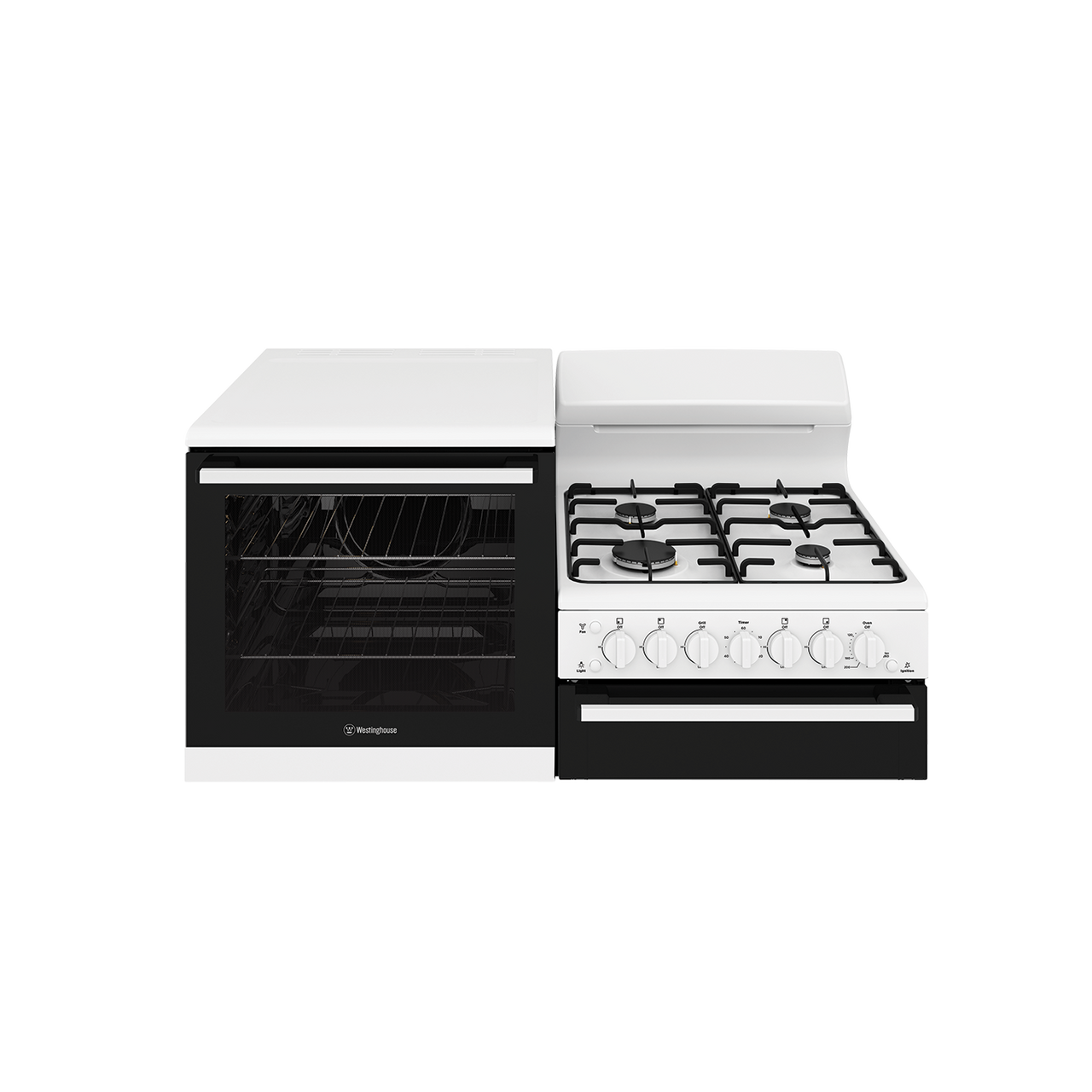 WDG112WC - Left Hand Elevated NatGas Freestanding Cooker, Seperate Grill, Electronic Ignition - White