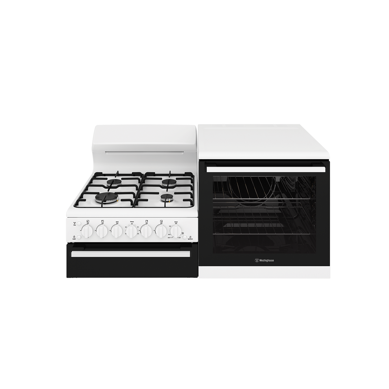 WDG112WC - Right Hand Elevated NatGas Freestanding Cooker, Seperate Grill, Electronic Ignition - White