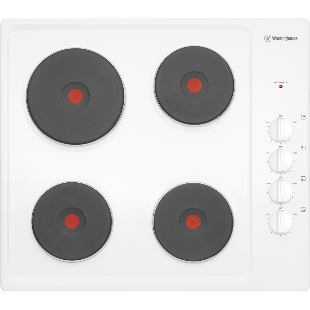WHS642WC - 60cm 4 Zone Electric Solid Cooktop - White