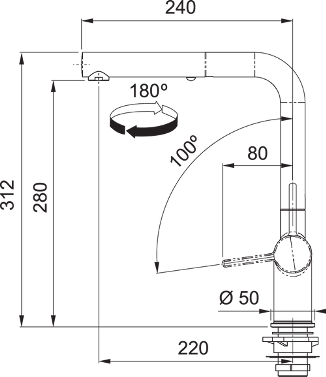 TA7741MW Active L Pullout 2 Jet Tap Matte White