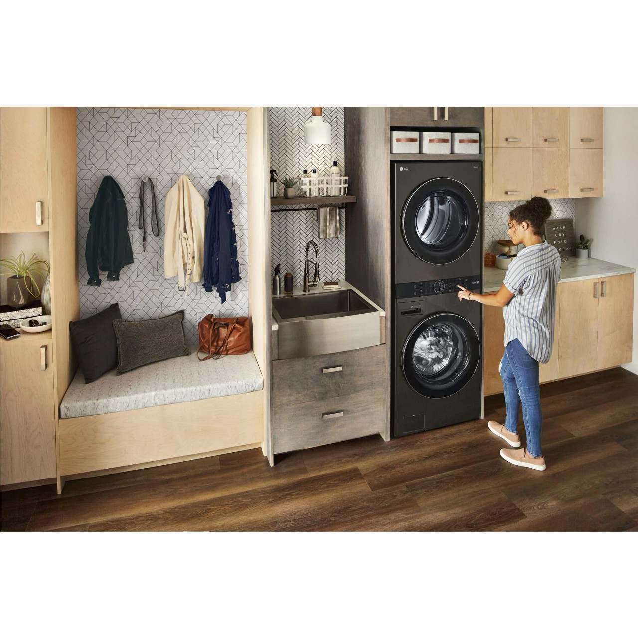 17kg WashTower™ All-In-One Stacked Washer Dryer in Black Steel