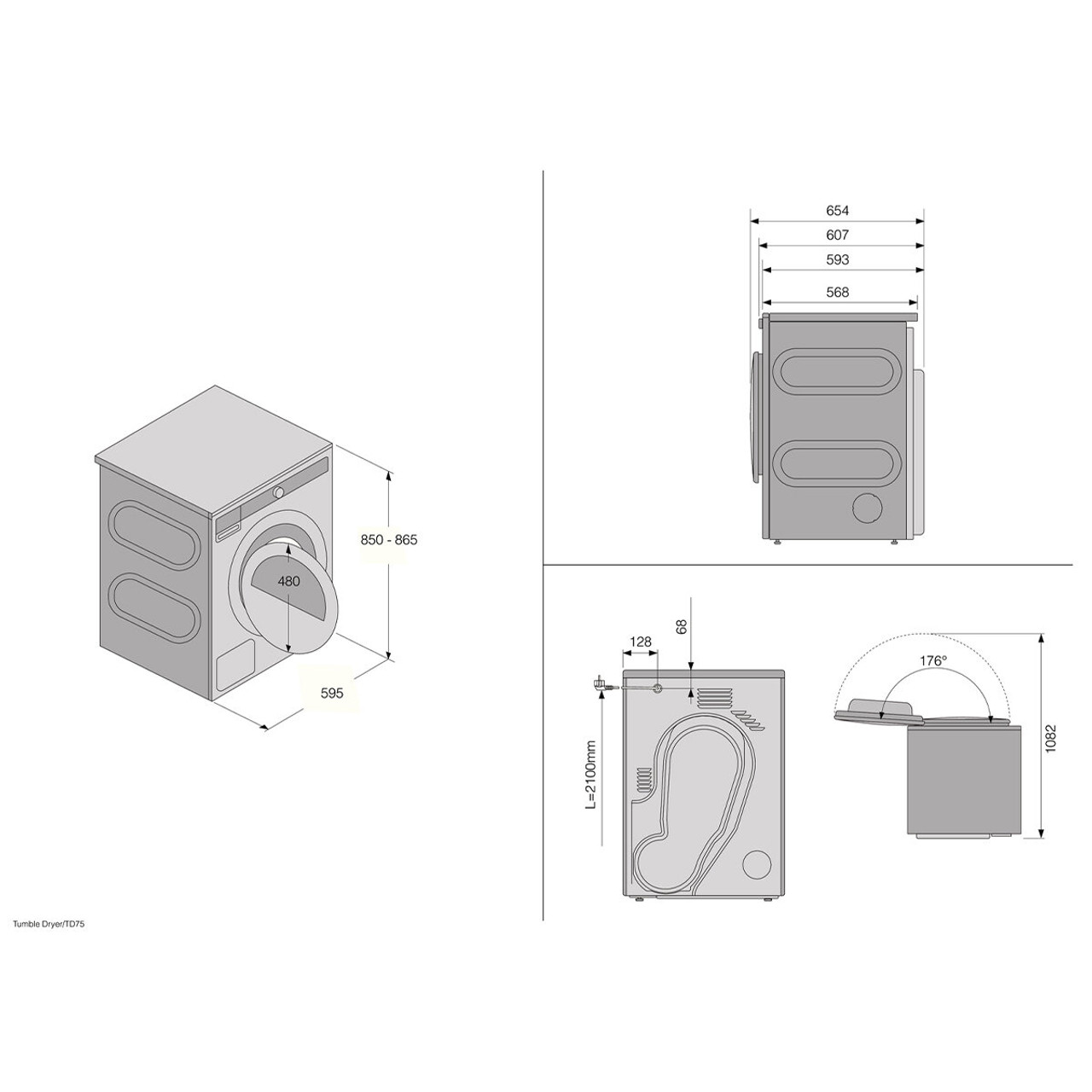 T208H - 8kg Heat Pump Dryer - White