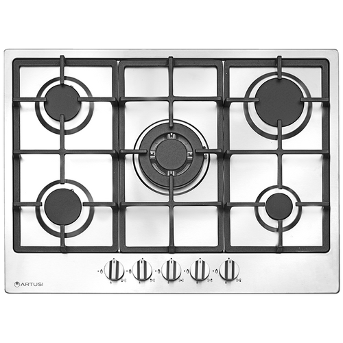 CAGH75X - 70cm 5 Burner Gas Cooktop With Wok Burner - Stainless Steel