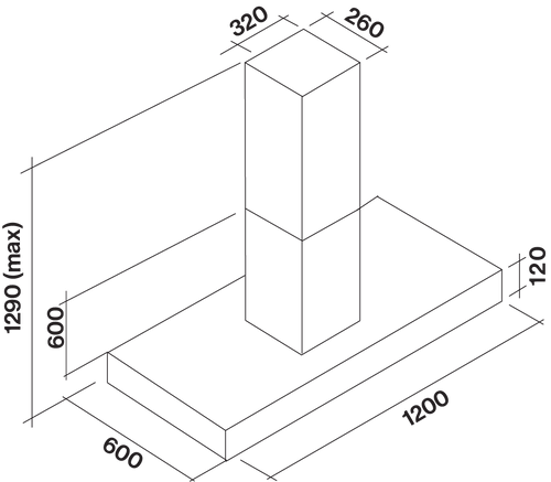 F7TN12S1-EW2010 - 120cm Trento Outdoor T-Shape Island Rangehood with External Wall Motor - Stainless Steel