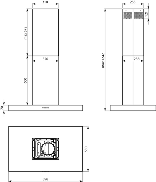 F7PT90S1 - 90cm Plane Top Island Canopy - Stainless Steel