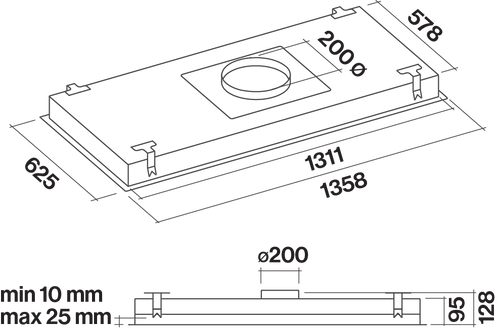 F9NV14S1-EW1500 - 140cm Nuvola Ceiling Cassette Rangehood with Wall Motor - Stainless Steel