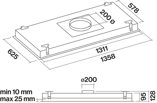 F9NV14W1-EW1500 - 140cm Nuvola Ceiling Cassette Rangehood with Wall Motor - White Glass