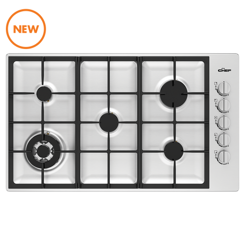 CHG954SC - 90cm 5 Burner Gas Cooktop With Wok Burner - Stainless Steel CHG954SC - 90cm 5 Burner Gas Cooktop With Wok Burner - Stainless Steel