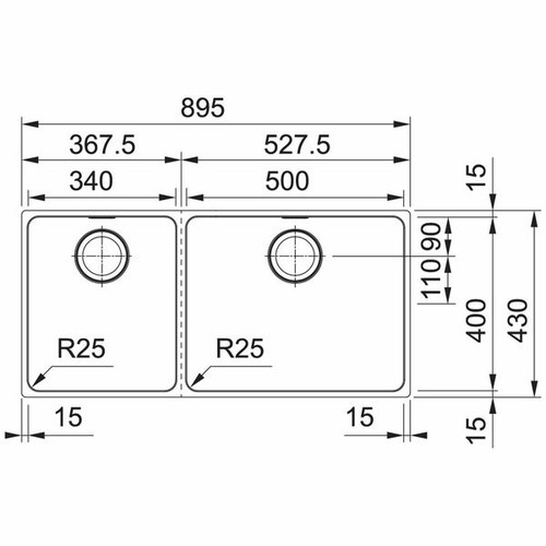 MYX2205034BSBR - MYTHOS Double Bowl 3 Way Installation Sink - Stainless Steel