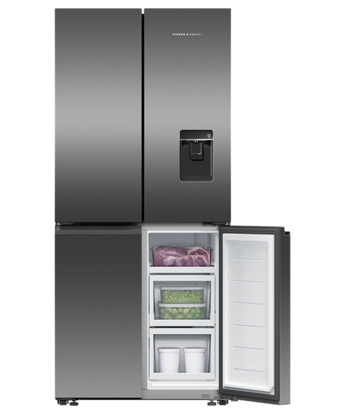 RF500QNUB1 - 498L 79cm Freestanding Quad Door Refrigerator Freezer, Ice & Water  - Black Stainless Steel