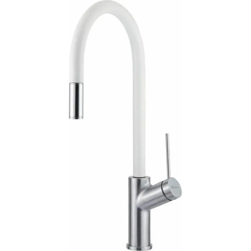 VT0398BWH - Vilo Gooseneck Pull Out Mixer Tap – White & Satin Chrome VT0398BWH - Vilo Gooseneck Pull Out Mixer Tap – White & Satin Chrome