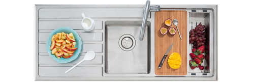 AP1411 Apollo 1 & 3/4 Bowl Sink with Drainer Stainless Steel AP1411 Apollo 1 & 3/4 Bowl Sink with Drainer Stainless Steel