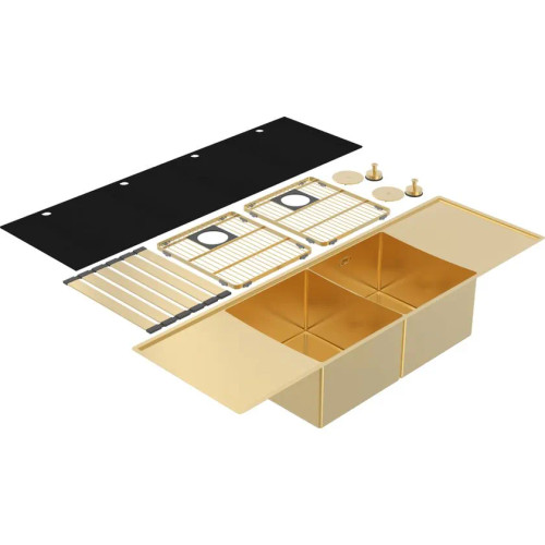 STQ360DDG - Abey  Boutique Lugano Double Bowl Eureka Gold Sink With Double Drainer  - Gold
