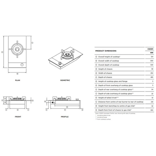 CG301DLPGB4 -  30cm LPG Gas Cooktop - Black