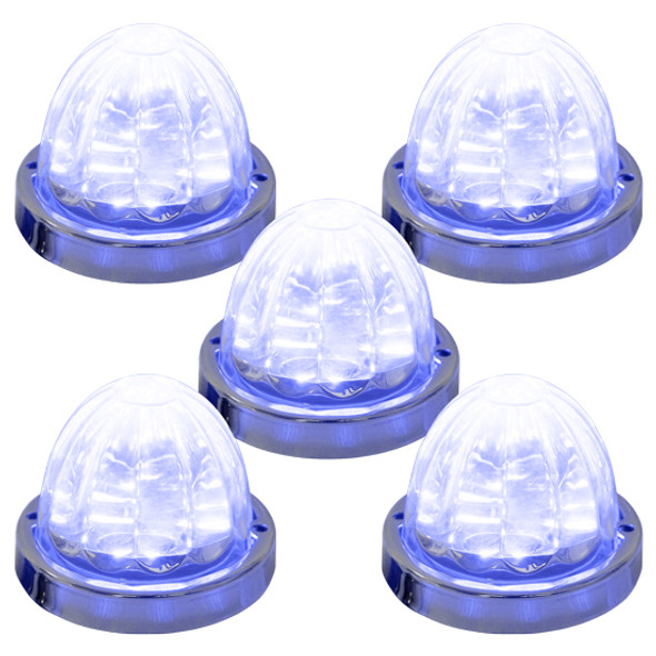 Legendary 3-1/2 Glass Watermelon Blue-Clear 3 Wire Dual Function Stainless Steel Bezel LED Light - 5 Pack