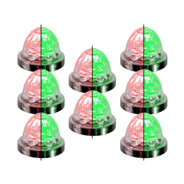 Legendary 1-1/2 Glass Watermelon Red-Green-Clear 4 Wire Dual Tone Chrome Bezel, Stud Mount LED Light - 8 Pack