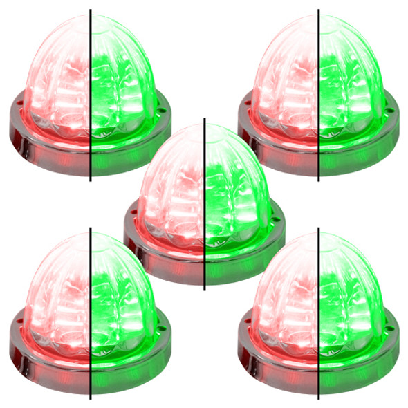 Legendary 3-1/2 Glass Watermelon Red-Green-Clear 4 Wire Dual Tone Stainless Steel Bezel LED Light - 5 Pack