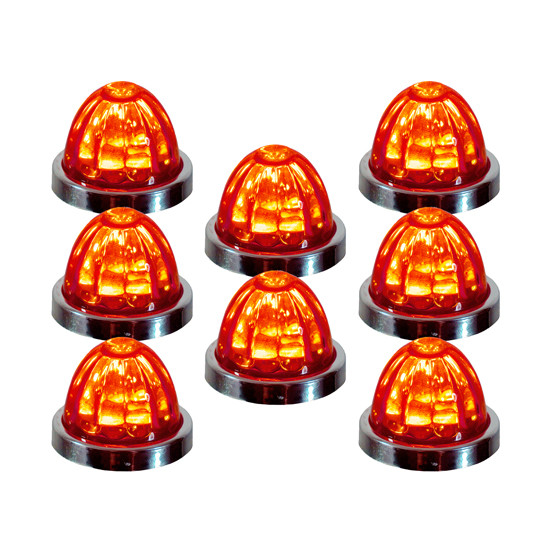 Legendary 1-1/2 Glass Watermelon Red-Red 3 Wire Dual Function Chrome Bezel, Stud Mount LED Light - 8 Pack