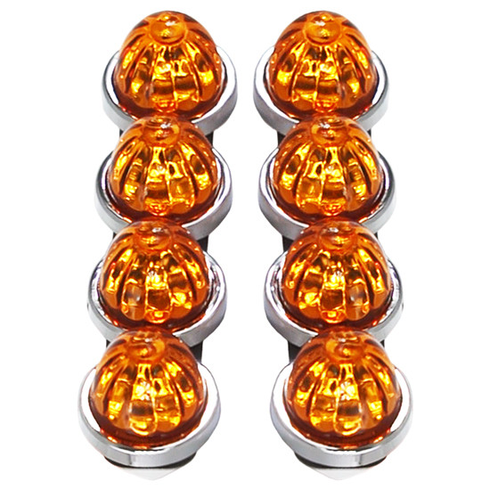 SS Air Cleaner Panel Insert With 4 Legendary Small Watermelon Amber-Amber LED Lights Per Side For Peterbilt 378, 379, 388, 389