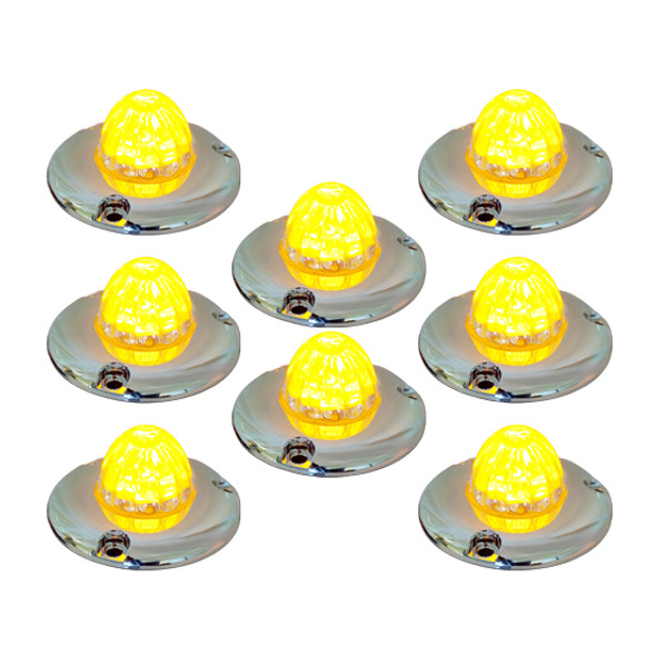 Legendary 1-1/2 Inch Glass Watermelon Amber- Clear 3 Wire, 3-Hole Mount W/ Flat Chrome Bezel LED Light- 8 Pack