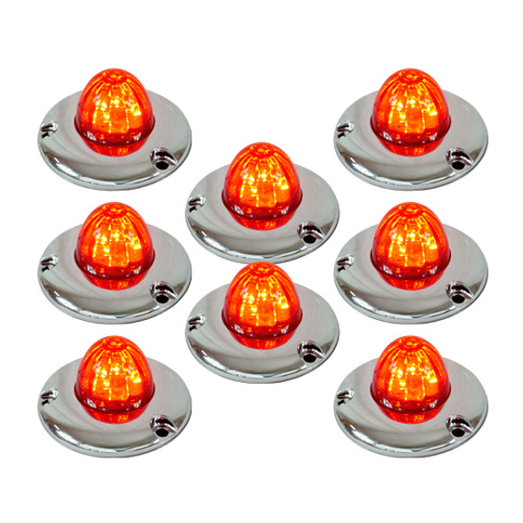 Legendary 1-1/2 Inch Glass Watermelon Red- Red 3 Wire, 3-Hole Mount W/ Flat Chrome Bezel LED Light- 8 Pack