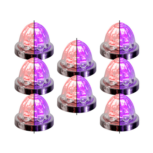 Legendary 1-1/2 Glass Watermelon Red-Purple-Clear 4 Wire Dual Tone Chrome Bezel, Stud Mount LED Light - 8 pack