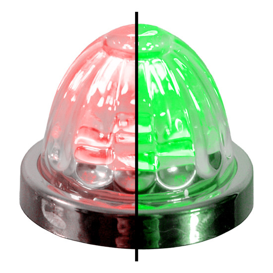 Legendary 1-1/2 Glass Watermelon Red-Green-Clear 4 Wire Dual Tone Chrome Bezel, Stud Mount LED Light - Each