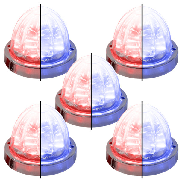 Legendary 3-1/2 Glass Watermelon Red-Blue-Clear 4 Wire Dual Tone Stainless Steel Bezel LED Light - 5 Pack