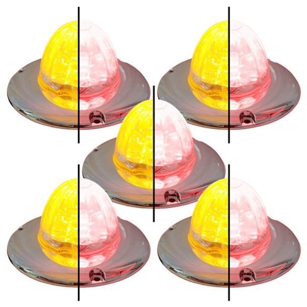 Legendary 3-1/2 Glass Watermelon Amber-Red-Clear 4 Wire Dual Tone Chrome Flat Bezel LED Light - 5 Pack